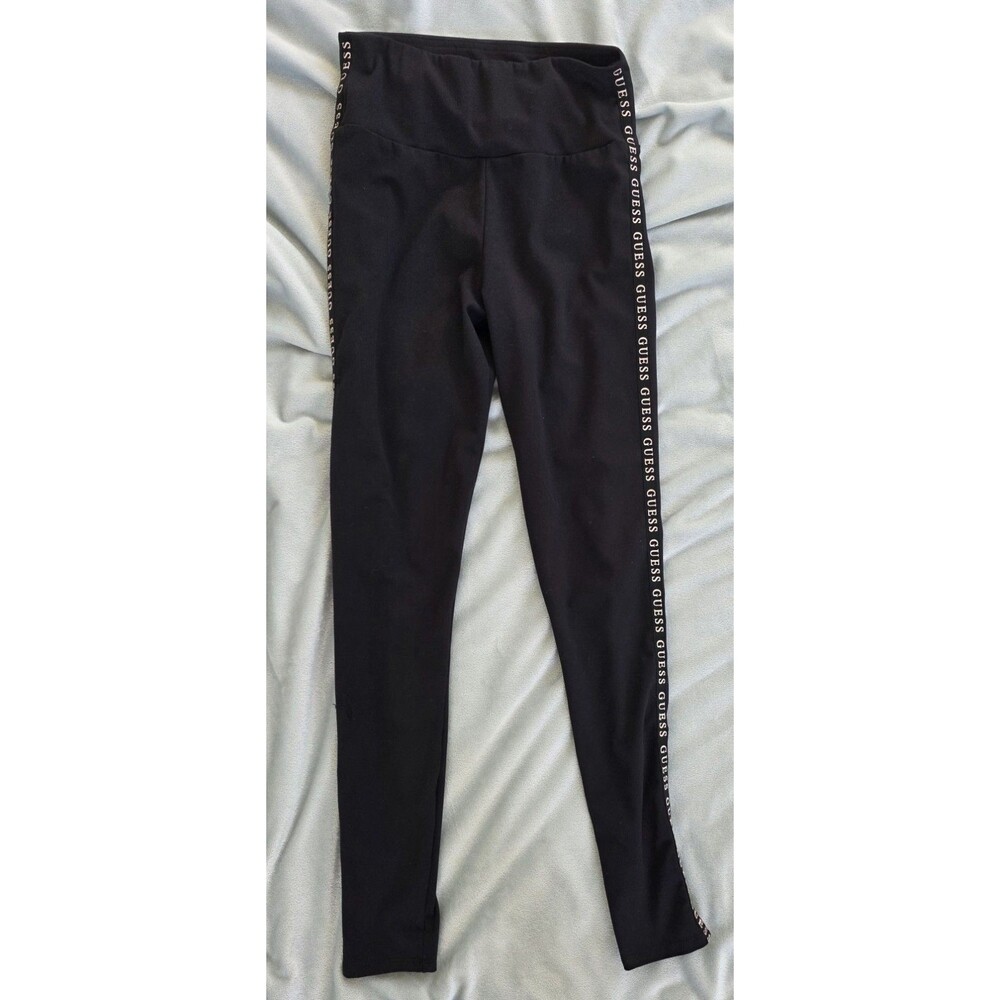GUESS Women S Black High Rise Leggings Logo Tape Side Stripe Stretch Pants